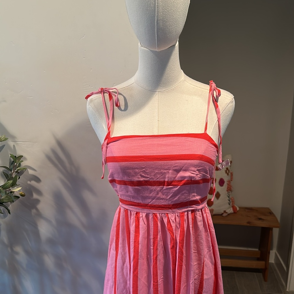 Flying Tomato Pink and Coral Striped Tie-Shoulder Maxi Dress - Picture 9 of 14